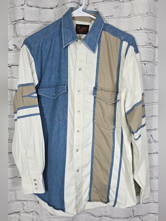 plains western wear Other - Vintage Plains Western Wear Pearl Snap Button Down Long Sleeve Shirt Size Medium